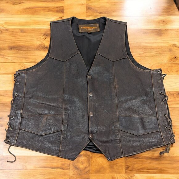 Unik Premium Brown Leather‎ Vest Braided Sides - Picture 1 of 12